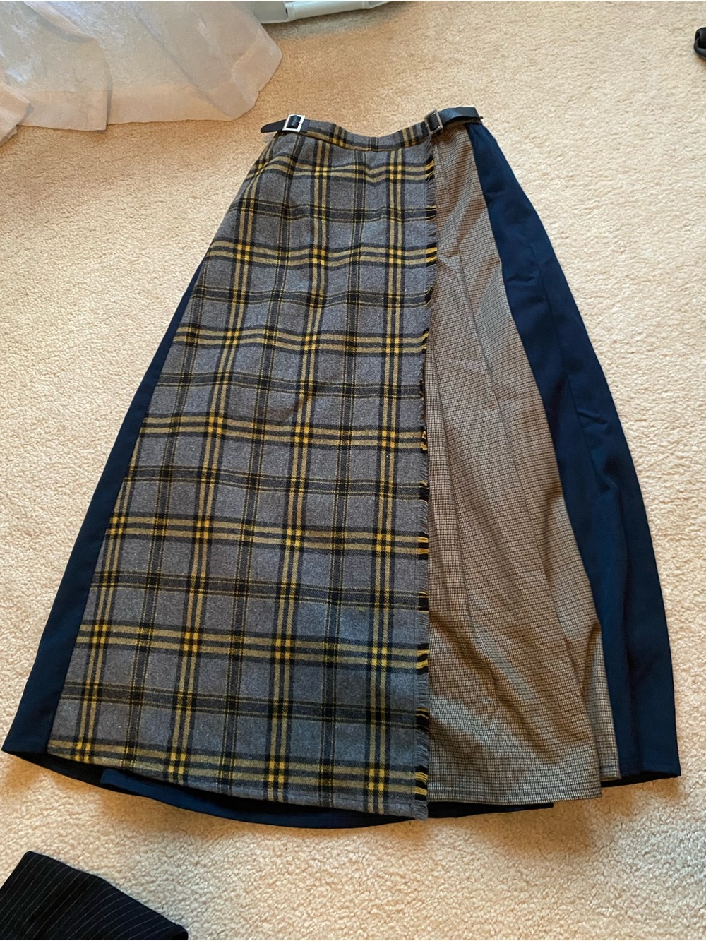 Vintage Plaid Skirt with Navy Panels